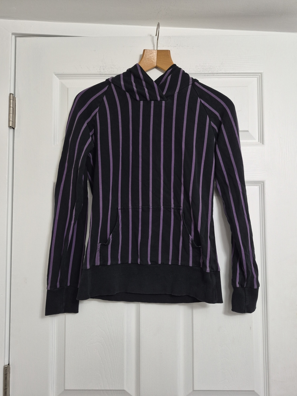twik Black Hooded Sweater with Purple Stripes